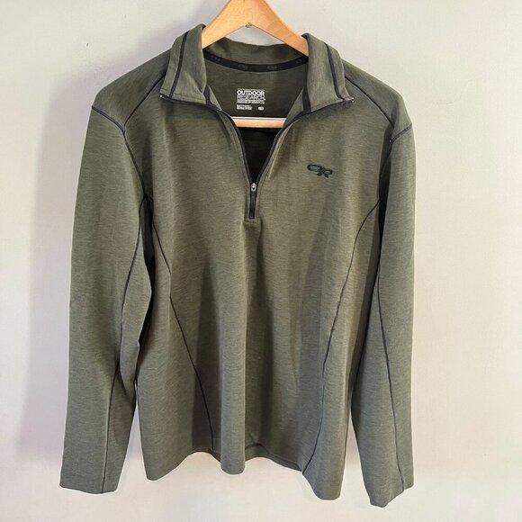 Outdoor Research Mens‎ Long Sleeve Green Quarter-Zip Pullover- Sz. L - Picture 1 of 5